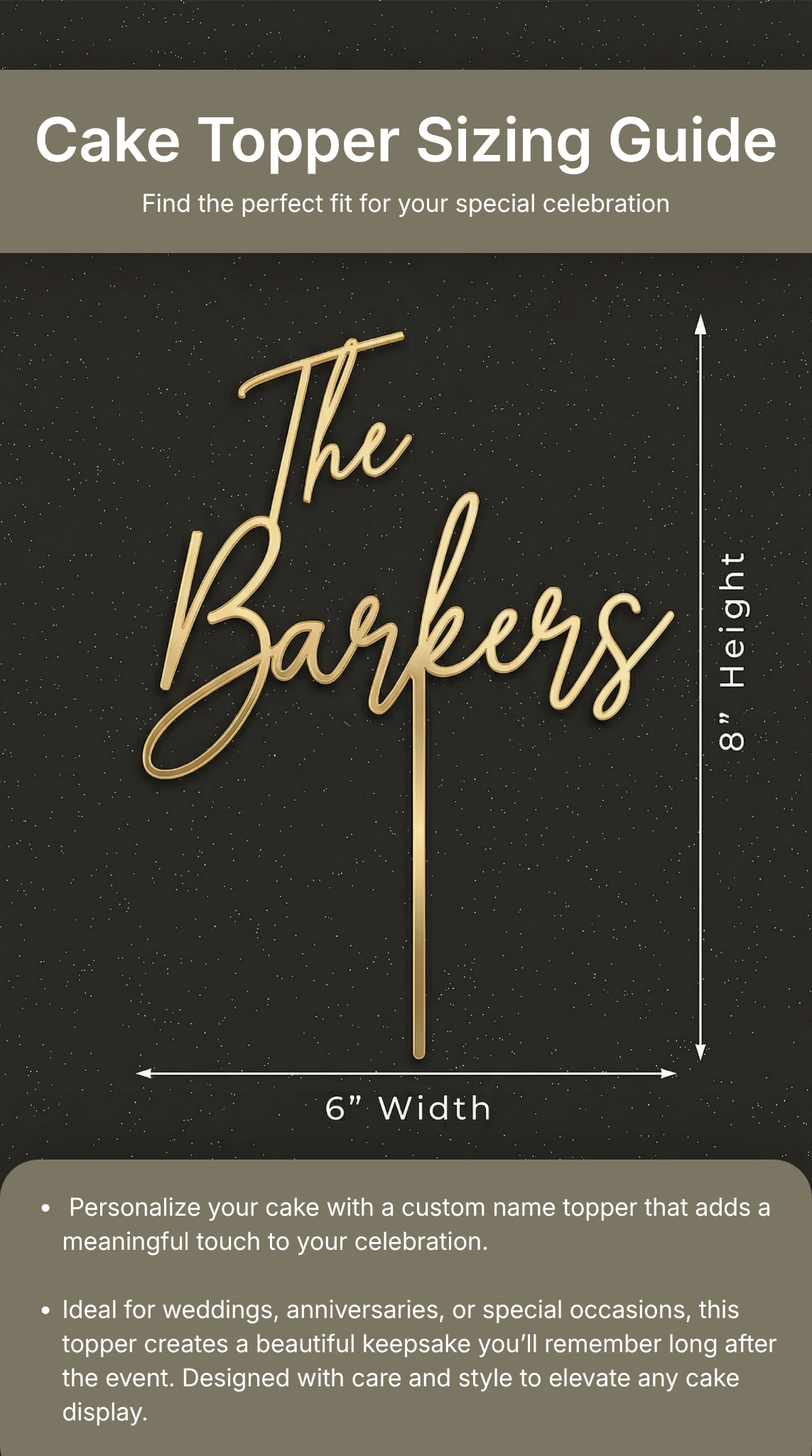 Cake topper sizing guide