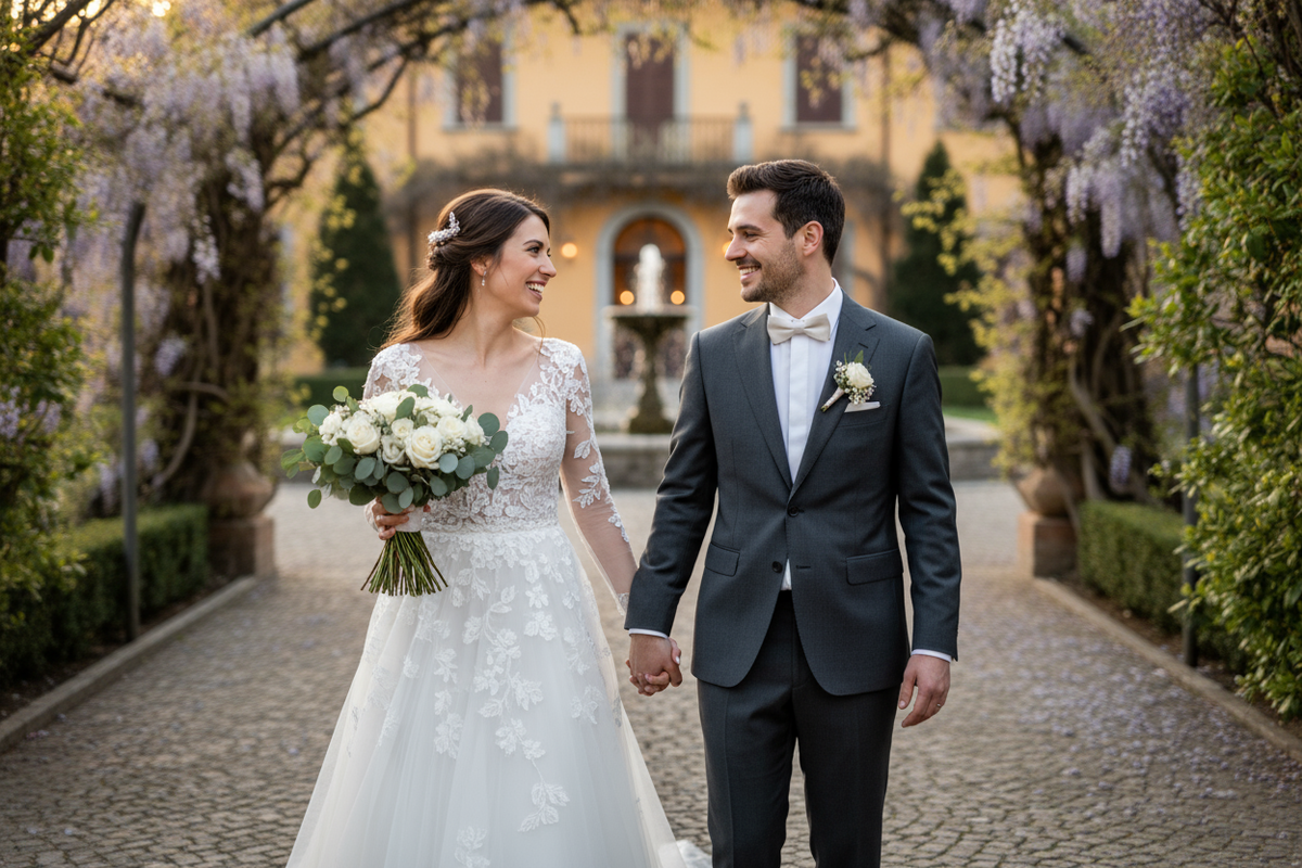 happy wedding couple